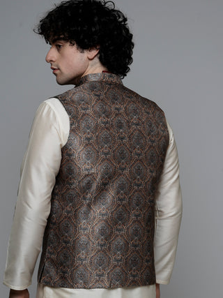 MAAHI FABS PRINTED NEHRU JACKET (Brown)