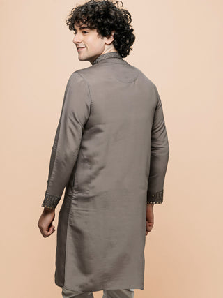 Men's Grey Embroidered Kurta