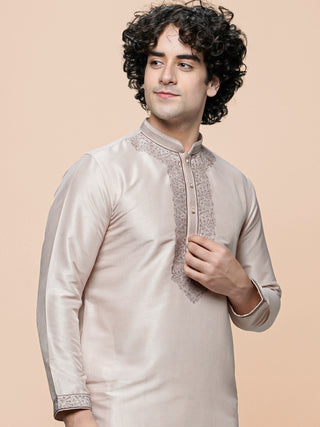 Men's Peach Embroidered Kurta