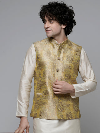 MAAHI FABS WOVEN DESIGN NEHRU JACKET (GOLD)