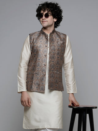 MAAHI FABS PRINTED NEHRU JACKET (Brown)