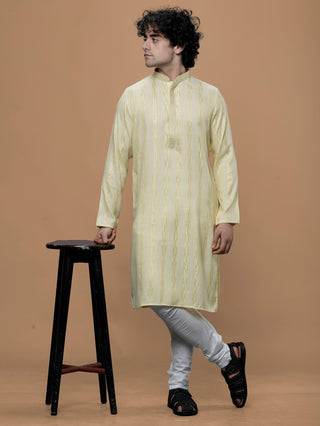 Maahi Fab Men Self Designed Pure Cotton Kurta and Pajama (Yellow)