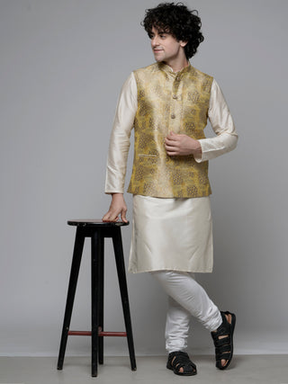 MAAHI FABS WOVEN DESIGN NEHRU JACKET (GOLD)