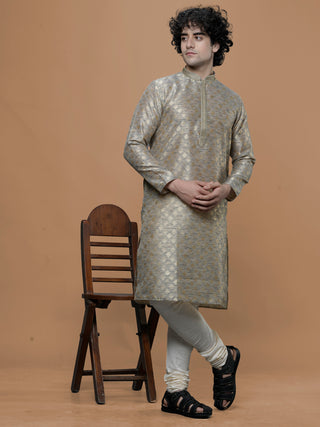 Maahi Fab Men Cotton Blend Kurta and Pajama (Silver)