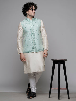 Men's Aqua Mirror Work Nehru Jacket