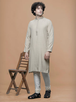 Maahi Fab Men Straight Pure Cotton Kurta and Pajama (Beige)