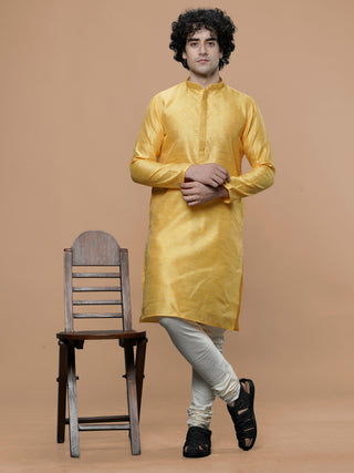 Men's Woven Designed Yellow Kurta