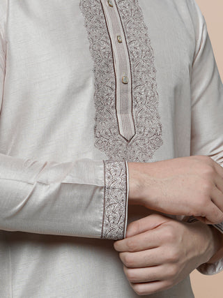 Men's Peach Embroidered Kurta