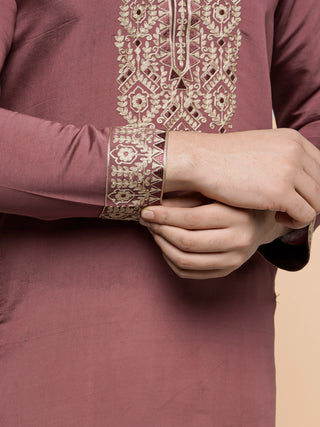 Men's Red Embroidered Kurta