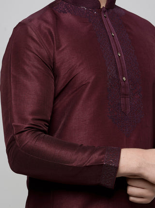 Men's Maroon Sequin Embroidered Kurta