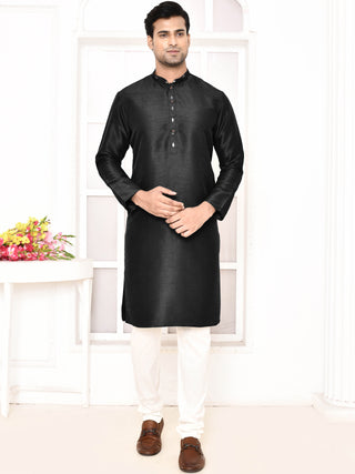 Men's Printed Black Kurta & Jacket Set