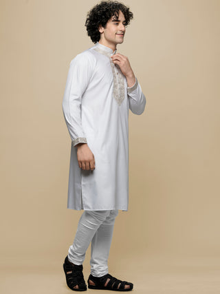 Men's White Embroidered Cotton Kurta