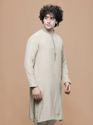 Maahi Fab Men Straight Pure Cotton Kurta and Pajama (Beige)