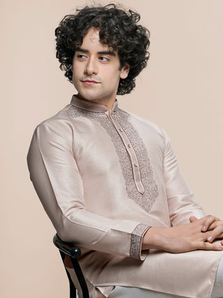 Men's Peach Embroidered Kurta