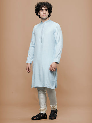 Maahi Fab Men Straight Pure Cotton Kurta (Blue)