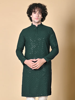 Maahi Fabs Men Chikankari Cotton Green Kurta with Pajama