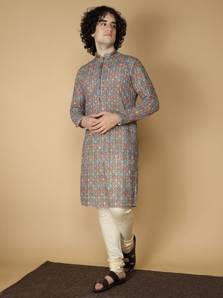 Maahi Fabs Mens Riyon Multi Printed Kurta