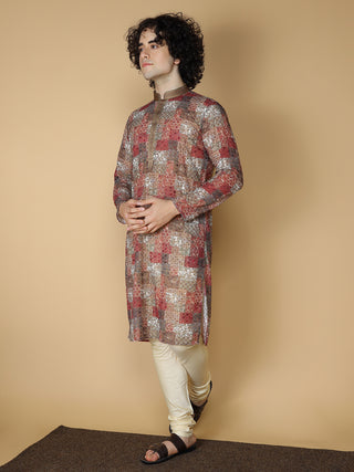 Maahi Fabs Mens Riyon Multi Printed Kurta