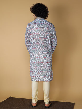 Maahi Fabs White Rayon Printed Kurta with Pajama