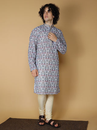 Maahi Fabs White Rayon Printed Kurta with Pajama