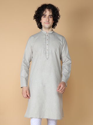 MAAHI FABS Men's Grey Solid Regular Fit Kurta Pajama Set