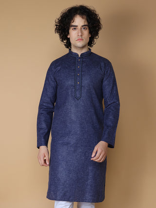 MAAHI FABS Men's Navy Blue Solid Regular Fit Kurta Pajama Set