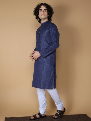 MAAHI FABS Men's Navy Blue Solid Regular Fit Kurta Pajama Set