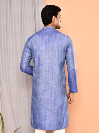 Men's Textured Blue Cotton Kurta