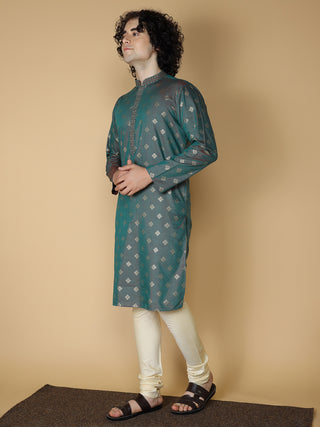 MAAHI FABS Men's Teal Embroidered Kurta Pyjama Set