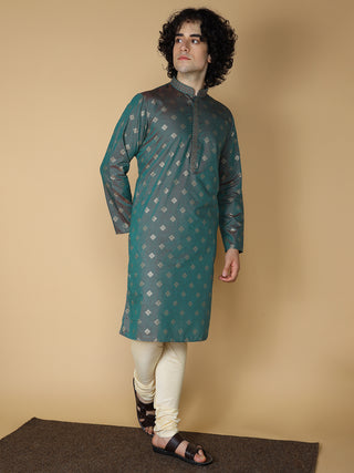 MAAHI FABS Men's Teal Embroidered Kurta Pyjama Set