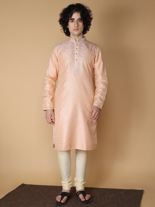 MAAHI FABS Men's Peach Jacquard Kurta Pajama Set