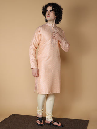 MAAHI FABS Men's Peach Jacquard Kurta Pajama Set