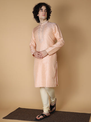 MAAHI FABS Men's Peach Jacquard Kurta Pajama Set