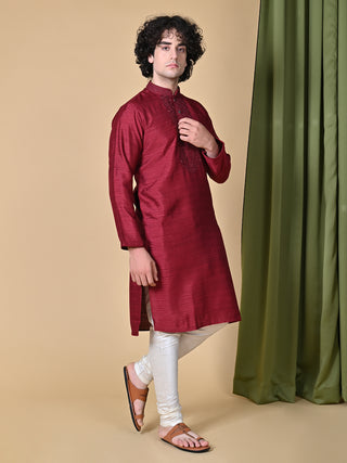 MAAHII FABS Men Maroon Embroidered Straight Kurta