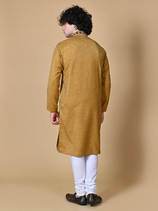 Maahi Fabs Mustard Cotton Blend Embroidery Kurta and Pajama