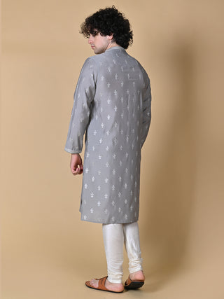 Maahi Fabs Grey Mulberry Silk Embroidery Kurta and Pajama