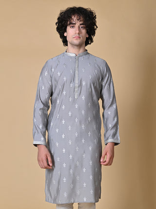 Maahi Fabs Grey Mulberry Silk Embroidery Kurta and Pajama