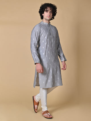 Maahi Fabs Grey Mulberry Silk Embroidery Kurta and Pajama