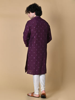 Maahi Fabs Wine Mulberry Silk Embroidery Kurta and Pajama