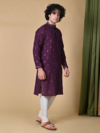 Maahi Fabs Wine Mulberry Silk Embroidery Kurta and Pajama