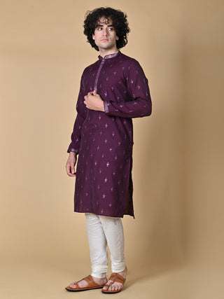 Maahi Fabs Wine Mulberry Silk Embroidery Kurta and Pajama