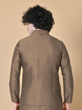 Men's Brown Embroidered Kurta & Jacket Set