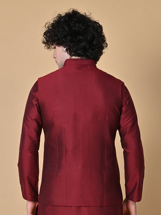 Men's Maroon Embroidered Kurta & Jacket Set