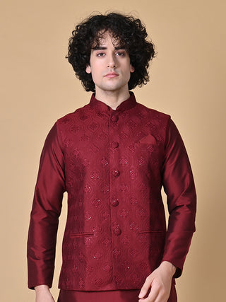 MAAHII FABS Cotton Blend Maroon Jacket