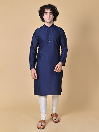 Men's Navy Blue Embroidered Kurta & Jacket Set