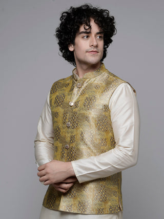 MAAHI FABS WOVEN DESIGN NEHRU JACKET (GOLD)