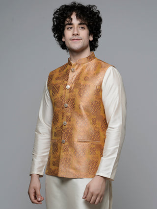 MAAHI FABS WOVEN DESIGN NEHRU JACKET (BROWN)