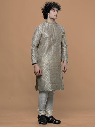 Maahi Fab Men Cotton Blend Kurta and Pajama (Silver)