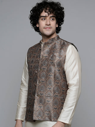 MAAHI FABS PRINTED NEHRU JACKET (Brown)