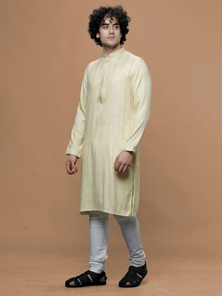 Maahi Fab Men Self Designed Pure Cotton Kurta and Pajama (Yellow)